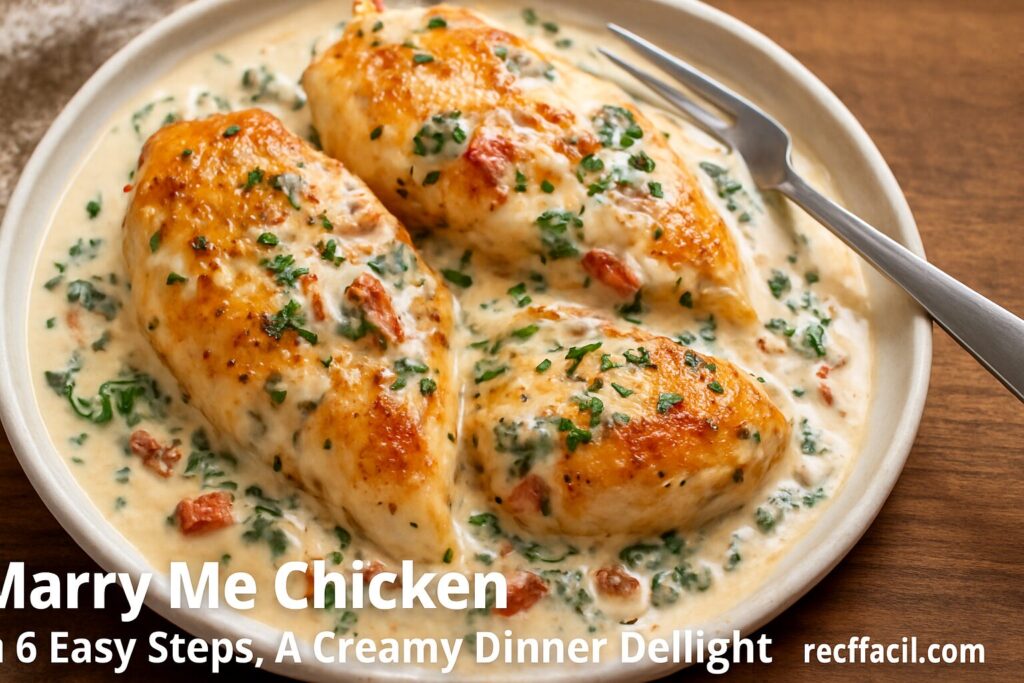 Finished Marry Me Chicken served on a plate, creamy sauce, garnished with herbs, ready to enjoy – Marry Me Chicken in 6 easy steps.