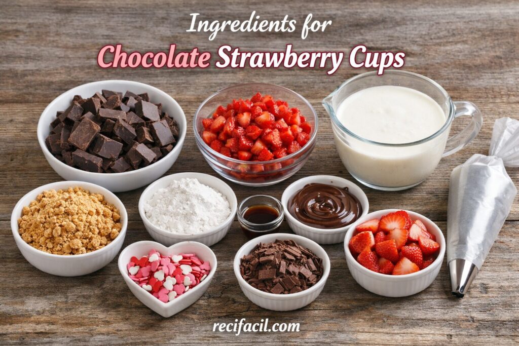 Ingredients for Valentine Dessert: Chocolate Strawberry Cups